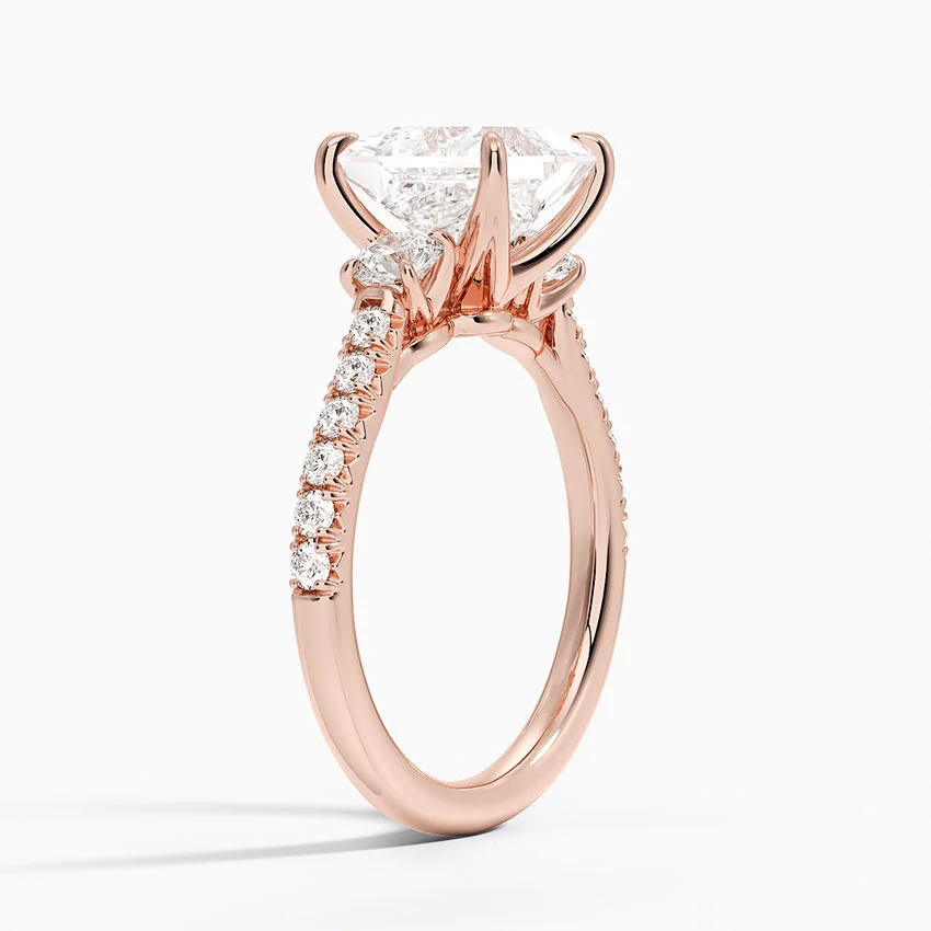 Princess Cut Diamond Engagement Ring, Three Stone Diamond Ring, Pave Band Engagement Ring
