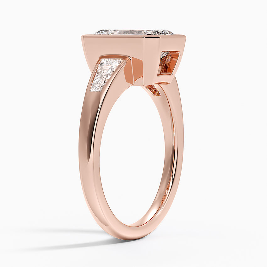 Emerald Cut Diamond Engagement Ring, Bezel Set Solitaire Ring, Tapered Side Stone Ring