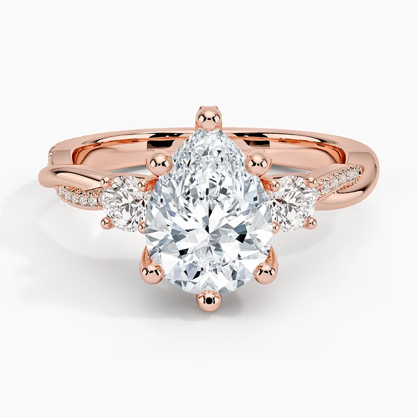 Pear Cut Diamond Engagement Ring, Three Stone Ring, Twisted Band Diamond Ring, Gold Promise Ring