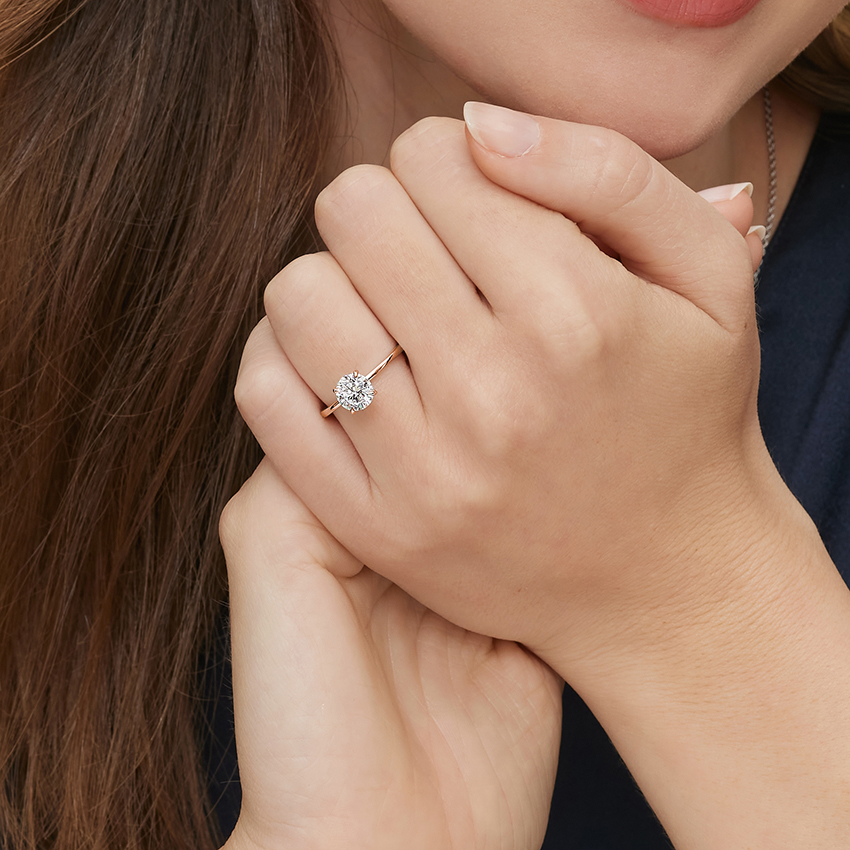 Emerald Cut Solitaire Engagement Ring, Hidden Halo Diamond Ring, Minimalist Prong Setting Ring