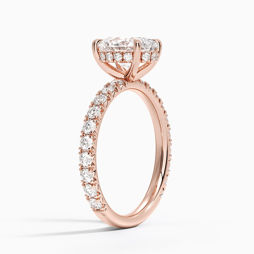Oval Cut Diamond Engagement Ring, Hidden Halo Pave Band Ring, Promise Ring for Women