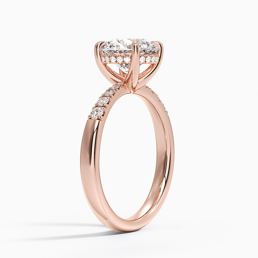 Round Cut Diamond Engagement Ring, 6 Prong Solitaire Ring with Pavé Band, Minimalist Bridal Ring