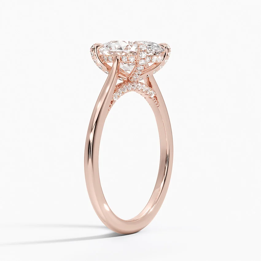 Oval Cut Moissanite Engagement Ring, Split Shank Hidden Halo Ring, Minimalist Bridal Ring
