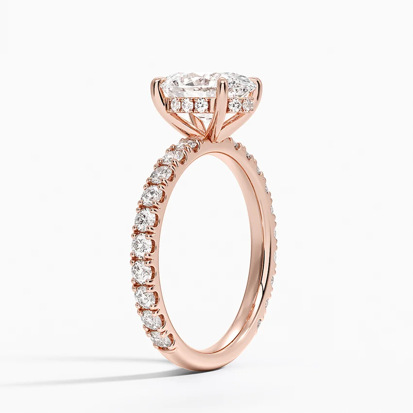 Oval Cut Diamond Engagement Ring, Pave Band Solitaire Ring, 4 Prong Oval Diamond Ring
