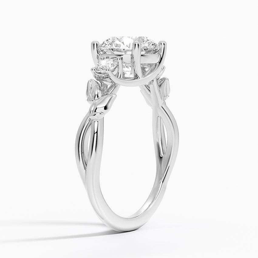Nature-Inspired Round Cut Diamond Engagement Ring,Leaf Vine Three Stone Ring, Solid Gold Promise Ring for Women