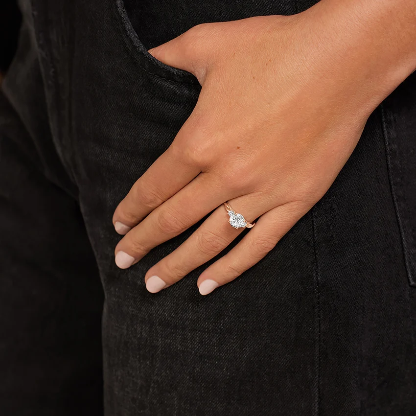 Twisted Three Stone Diamond Engagement Ring, Round Cut Center Diamond Ring, Minimalist Bridal Ring