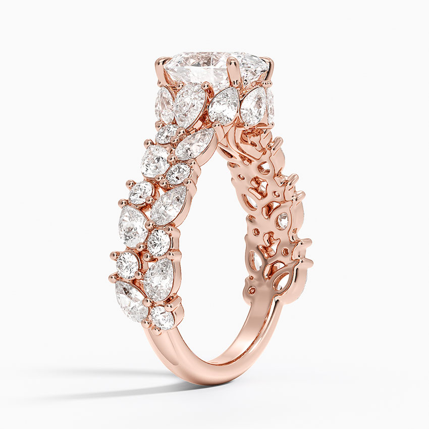 Oval Cut Diamond Engagement Ring, Cluster Side Stone Ring, Pave Band Oval Solitaire Ring