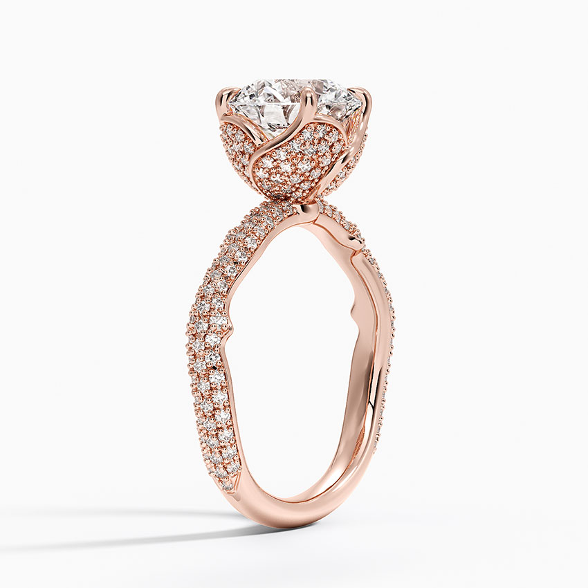 Twisted Pavé Diamond Engagement Ring, Round Cut Solitaire