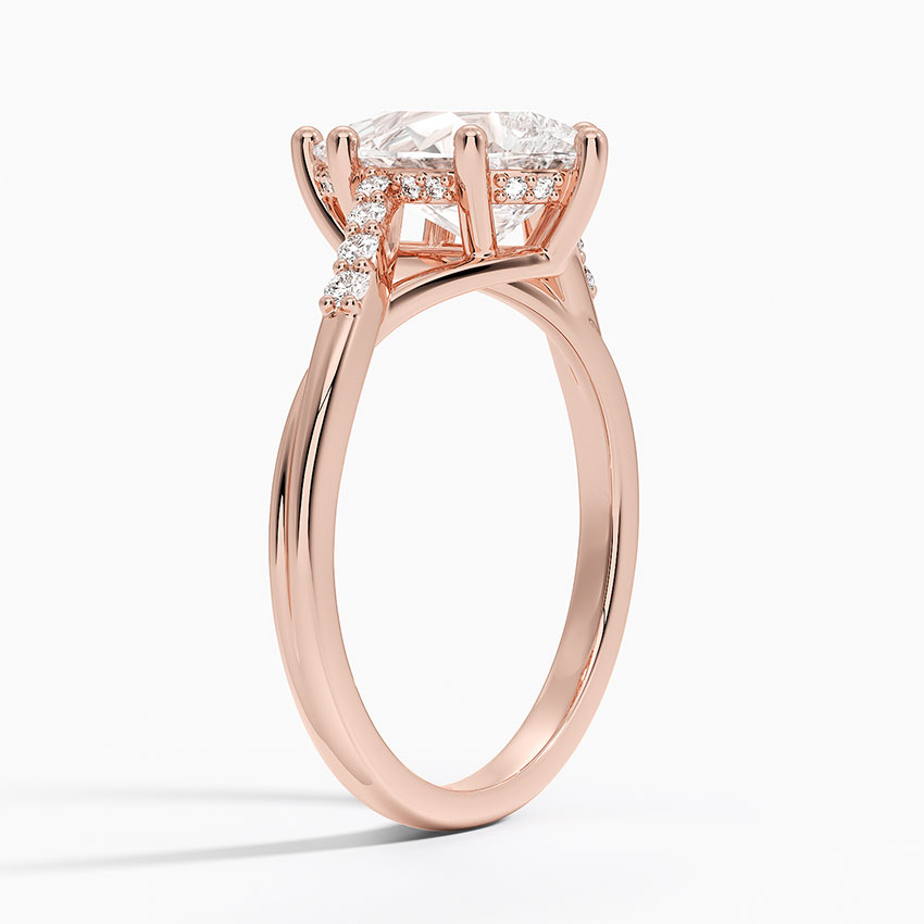 Pear Cut Diamond Engagement Ring, Twisted Split Shank Ring, Pave Band Solitaire Ring