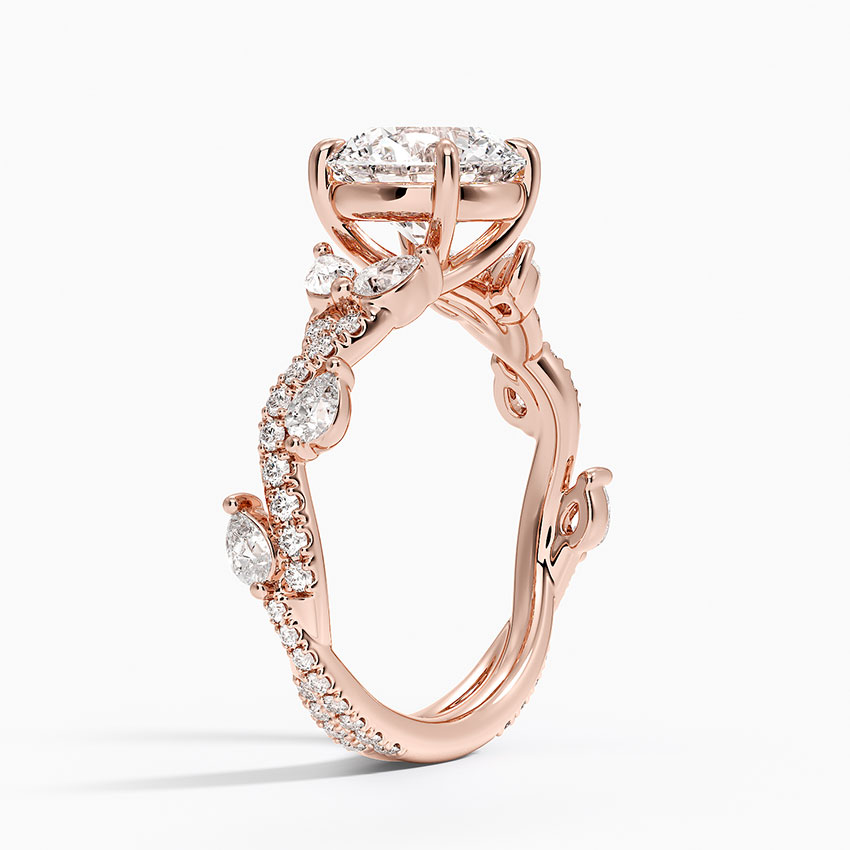 Round Cut Moissanite Engagement Ring, Twisted Pave Diamond Band, Vintage Inspired Bridal Ring