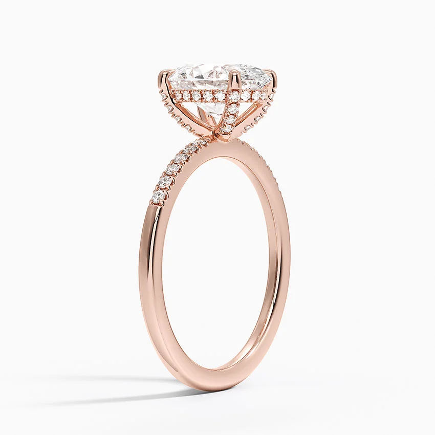 Oval Cut Diamond Engagement Ring, 4 Prong Solitaire Ring, Pave Diamond Band