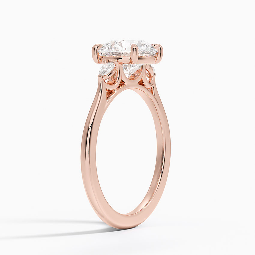 Round Cut Diamond Three Stone Engagement Ring, Marquise Side Diamond Ring, Solid Gold Promise RingRound Cut Diamond Three Stone Engagement Ring, Marquise Side Diamond Ring, Solid Gold Promise Ring