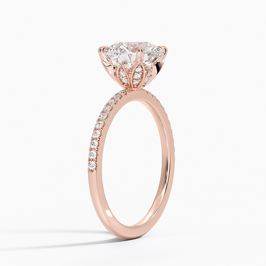 Round Cut Solitaire Diamond Engagement Ring, Pave Band Ring, 4 Prong Classic Ring