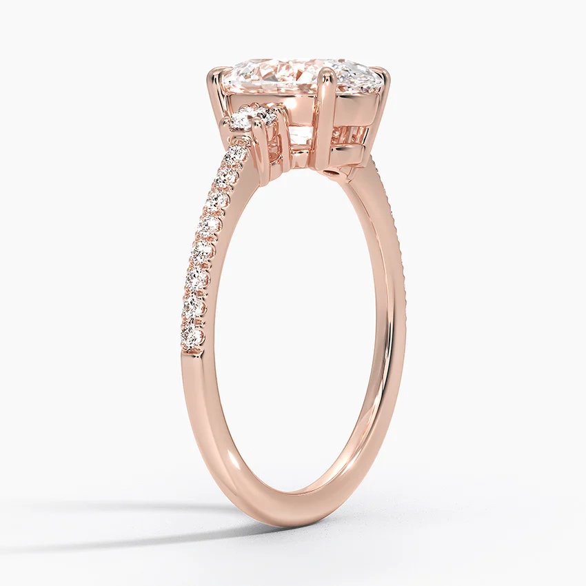 Oval Cut Diamond Engagement Ring with Side Stones, Pave Band Ring, Hidden Accent Diamond Ring