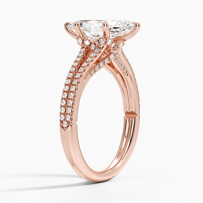 Marquise Cut Moissanite Engagement Ring, Split Shank Pave Diamond Ring, Unique Solitaire Promise Ring