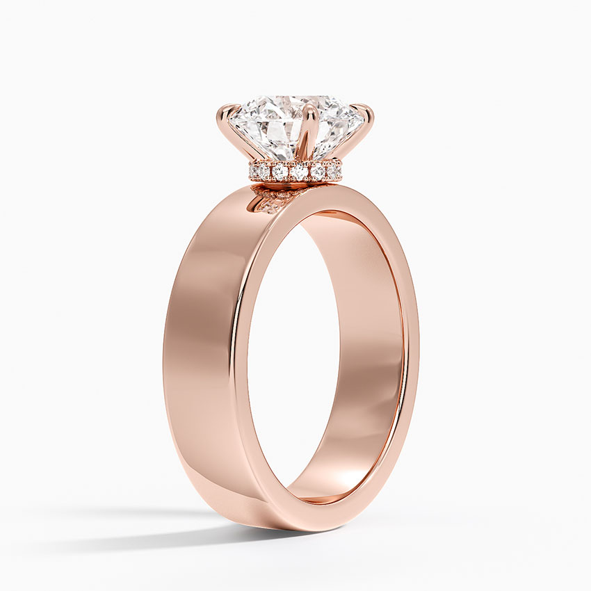 Round Cut Solitaire Engagement Ring, Wide Band Diamond Ring, Minimalist Bridal Ring