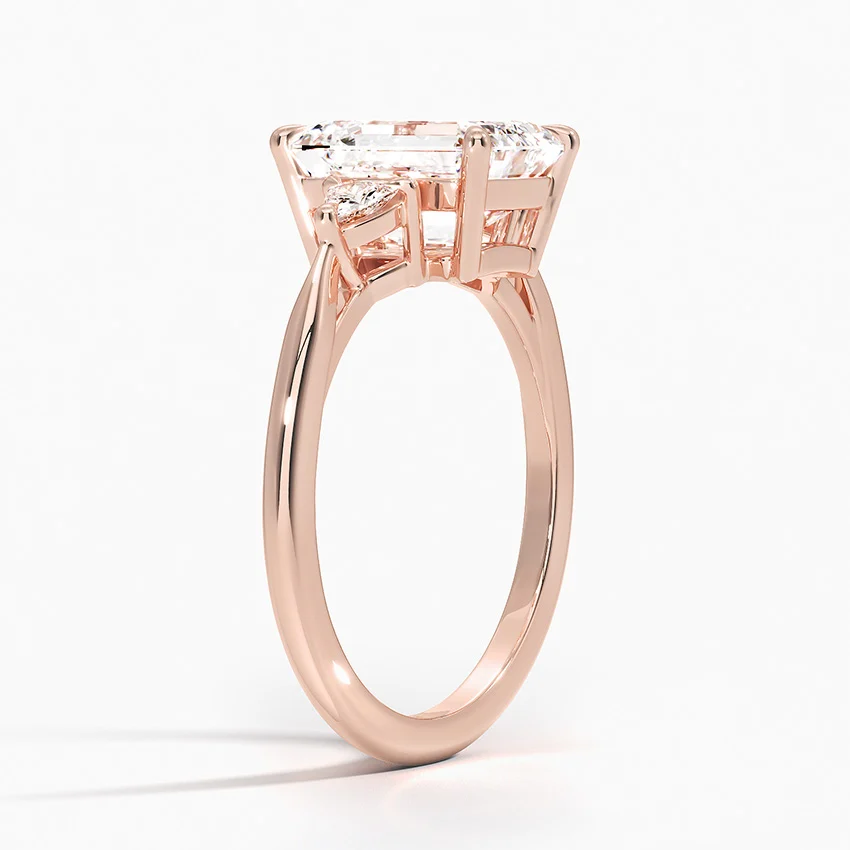 Emerald Cut Diamond Engagement Ring, Trillion Side Stones, 3 Stone Ring