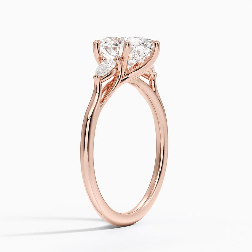 Oval Cut Diamond Engagement Ring with Marquise Side Stones, Three Stone Bridal Ring