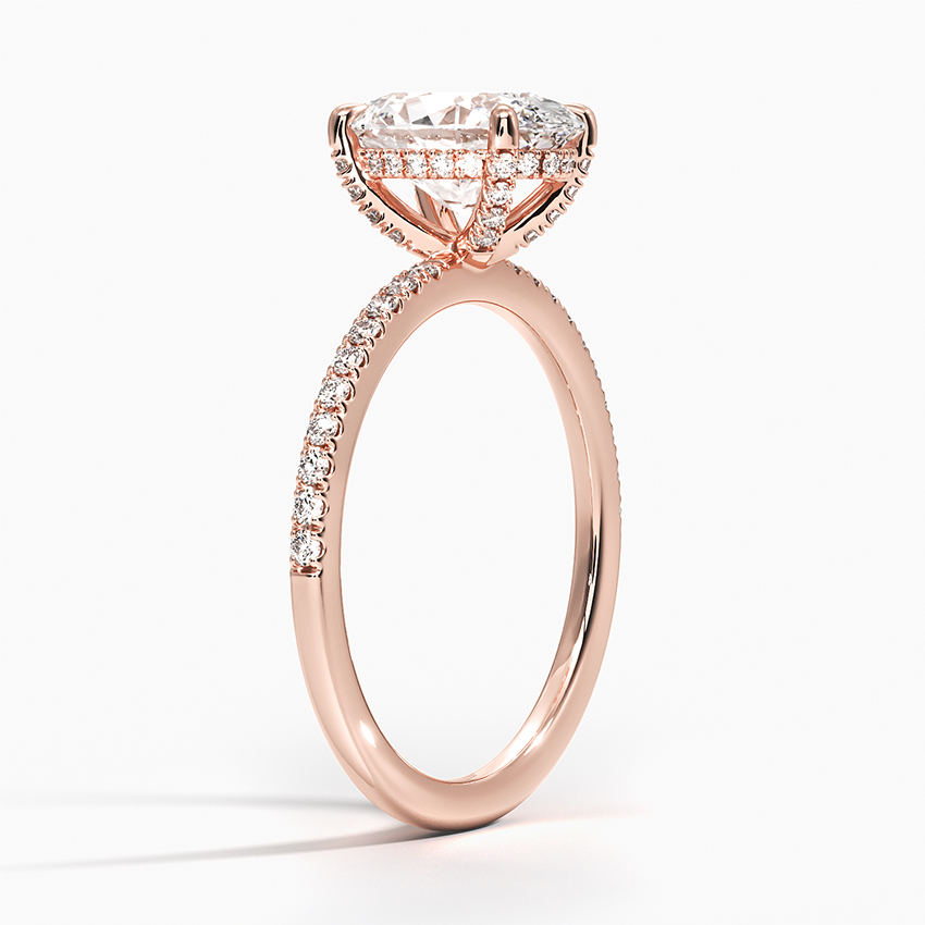 Oval Cut Diamond Engagement Ring, Hidden Halo Pavé Band Ring,Minimalist Engagement Ring for Women