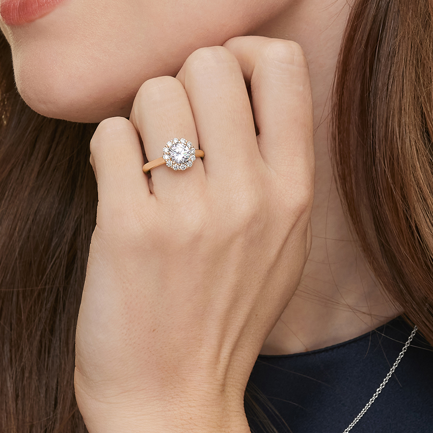Round Brilliant Halo Diamond Engagement Ring, Classic Halo Bridal Ring, Lab Grown Diamond Ring