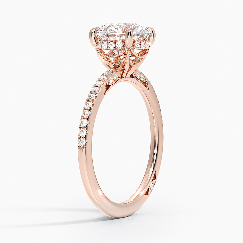 Round Brilliant Cut Solitaire Diamond Engagement Ring with Pavé Band, Minimalist Bridal Ring, Classic Proposal Ring