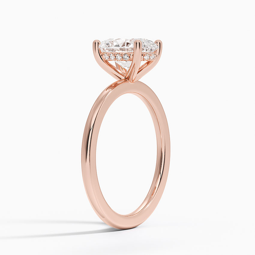 Oval Cut Diamond Solitaire Engagement Ring, Hidden Halo Setting, Minimalist Luxury Bridal Ring