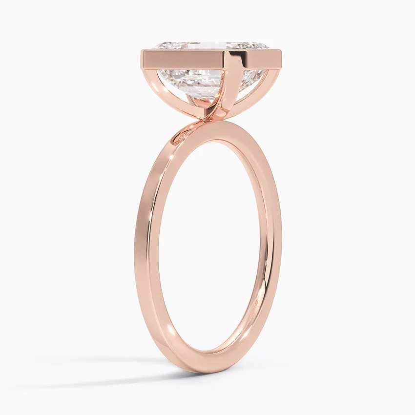 Emerald Cut Bezel Set Engagement Ring, Solitaire Diamond Ring, Minimalist Gold Ring