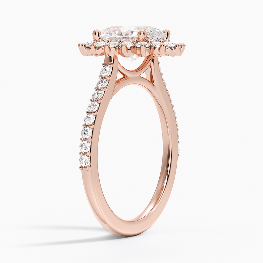 Oval Cut Halo Diamond Engagement Ring, Floral Halo Ring, Vintage Inspired Bridal Ring