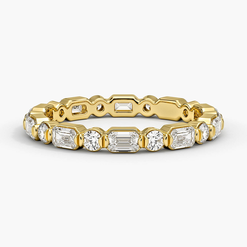 Emerald Cut & Round Diamond Eternity Band, Alternating Diamond Wedding Ring, Full Eternity Band