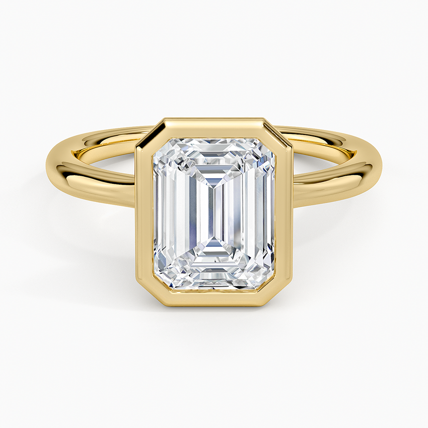 Emerald Cut Diamond Engagement Ring, Bezel Set Solitaire Ring, Minimalist Modern Bridal Ring