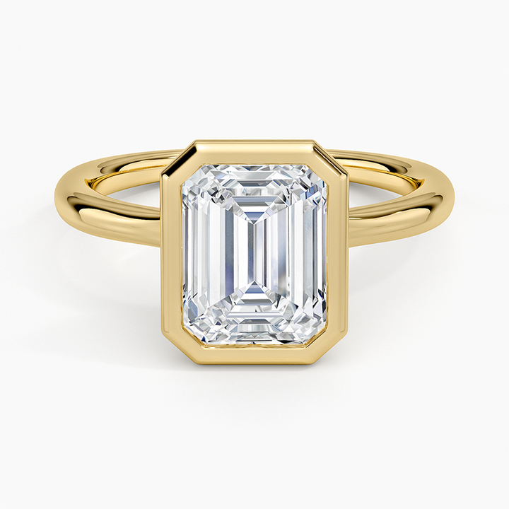 Emerald Cut Diamond Engagement Ring, Bezel Set Solitaire Ring, Minimalist Modern Bridal Ring