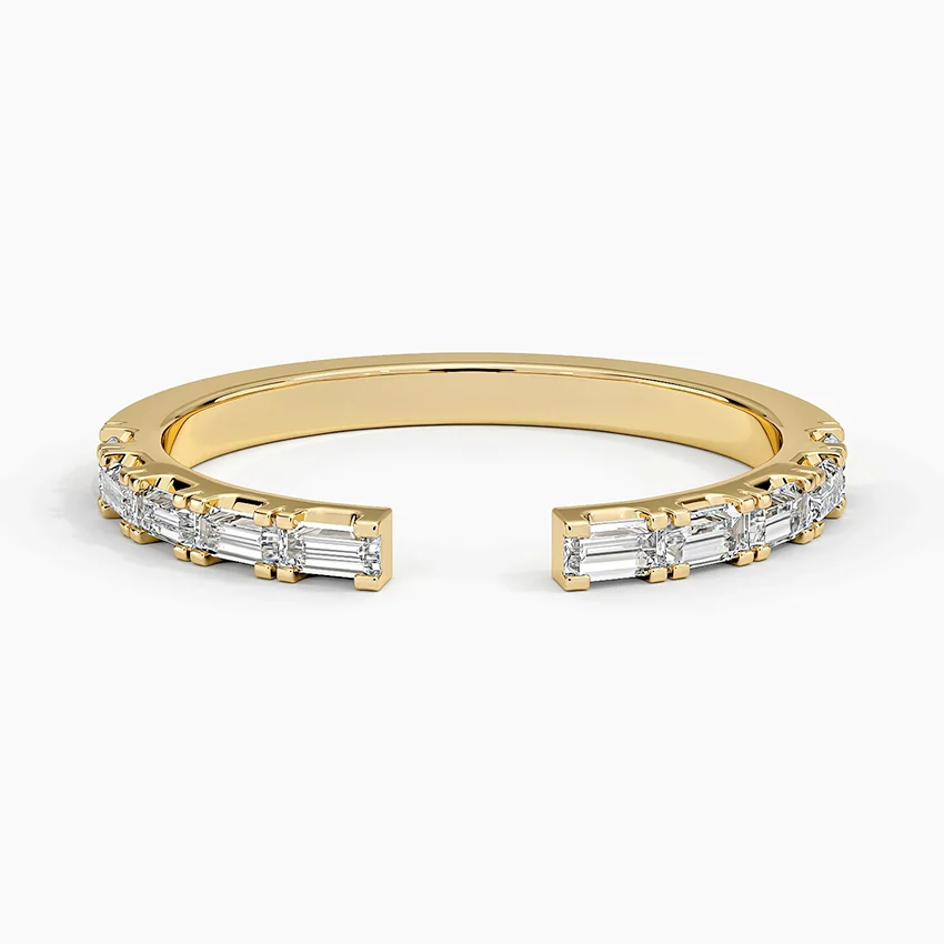 Baguette Diamond Open Ring, Minimalist Adjustable Diamond Ring, Stackable Gold Ring