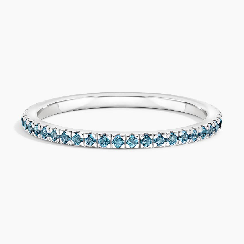 Blue Diamond Eternity Ring, Thin Stackable Band, Minimalist Wedding Band