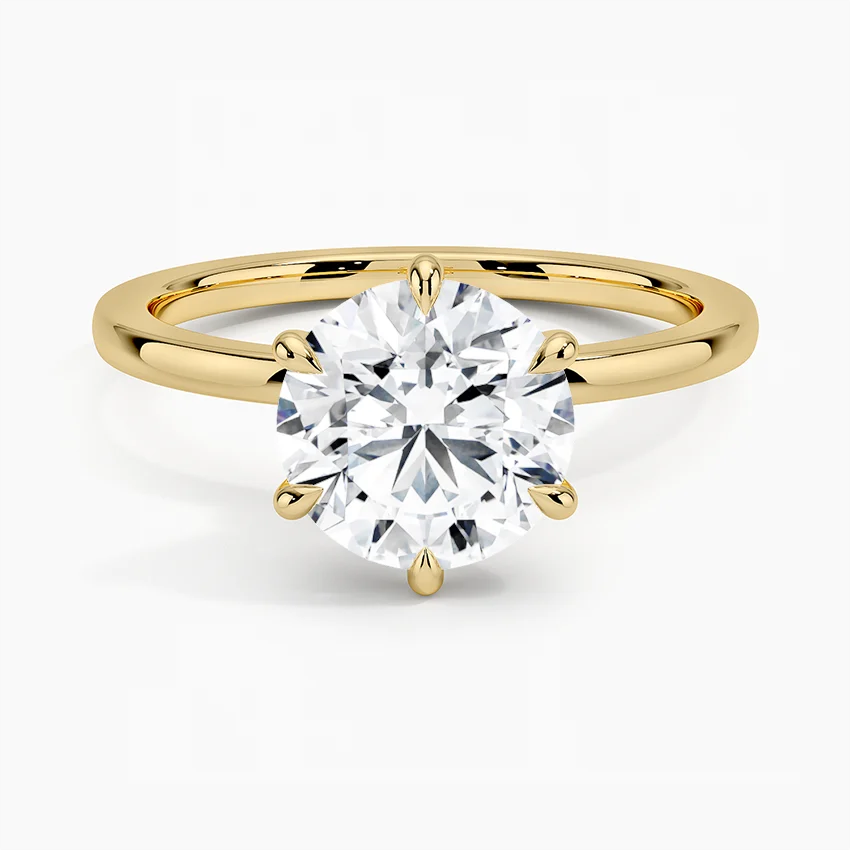 Round Cut Solitaire Engagement Ring, 6 Prong Diamond Ring, Classic Minimalist Bridal Ring