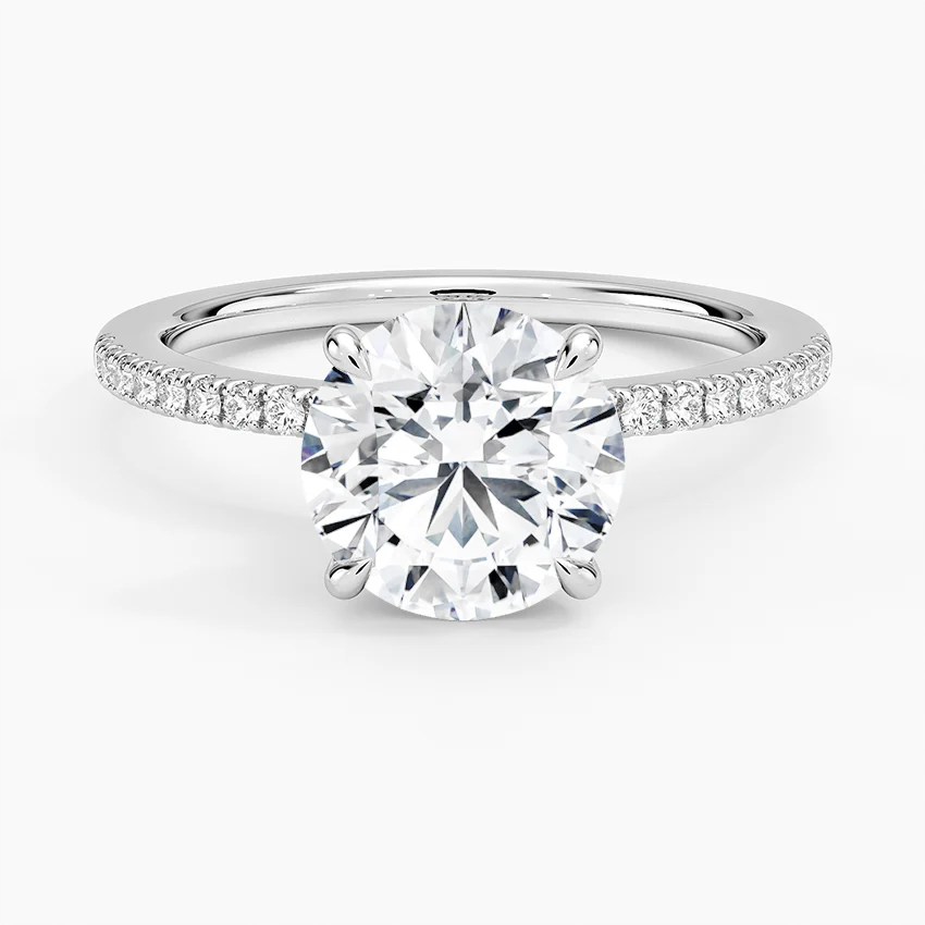 Round Cut Solitaire Diamond Engagement Ring with Pavé Band, Promise Ring, Minimalist Bridal Ring