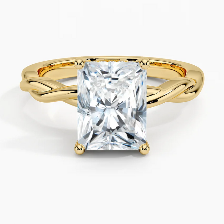 Radiant Cut Solitaire Engagement Ring with Twisted Band, 4 Prong Diamond Ring, Promise Ring for Women