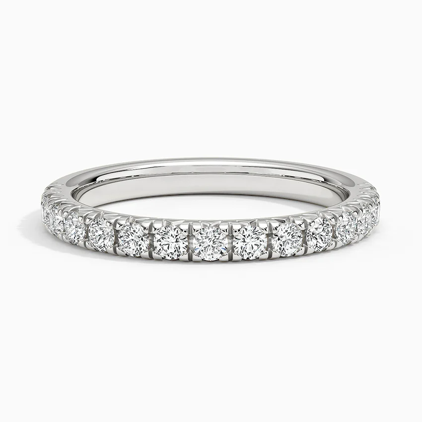 Round Cut Diamond Half Eternity Band, Solid Gold Wedding Ring, Dainty Diamond Stackable Ring