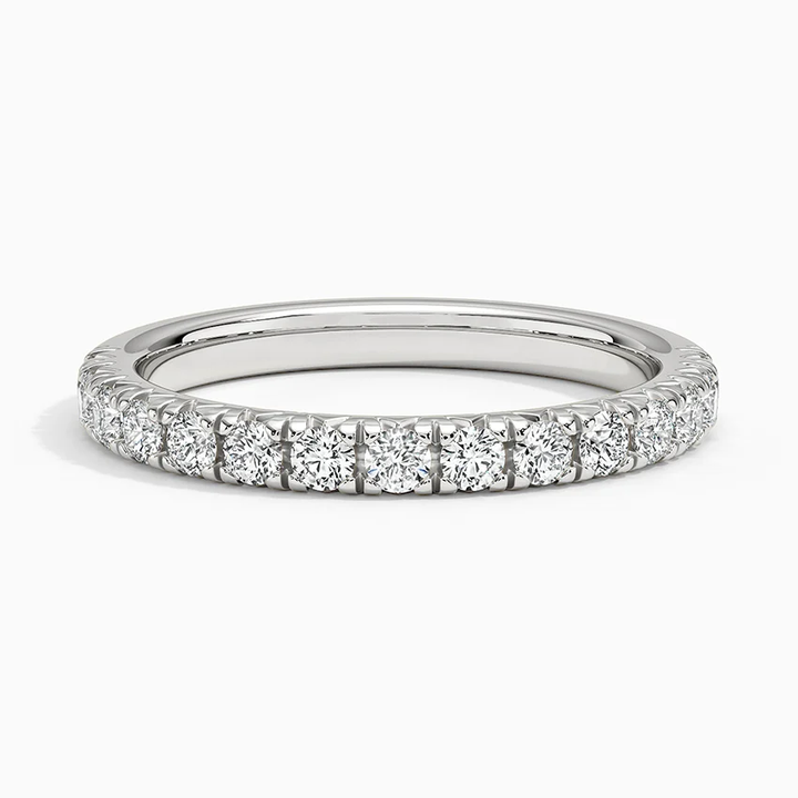 Round Cut Diamond Half Eternity Band, Solid Gold Wedding Ring, Dainty Diamond Stackable Ring