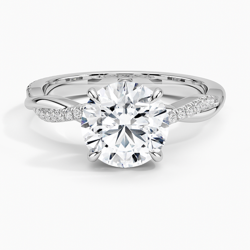 Round Cut Moissanite Engagement Ring, Twisted Pave Band Diamond Ring, Solid Gold Promise Ring