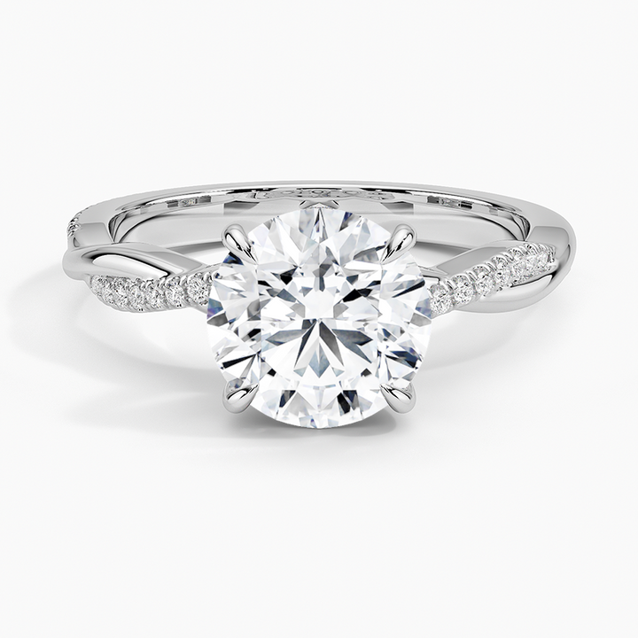Round Cut Moissanite Engagement Ring, Twisted Pave Band Diamond Ring, Solid Gold Promise Ring