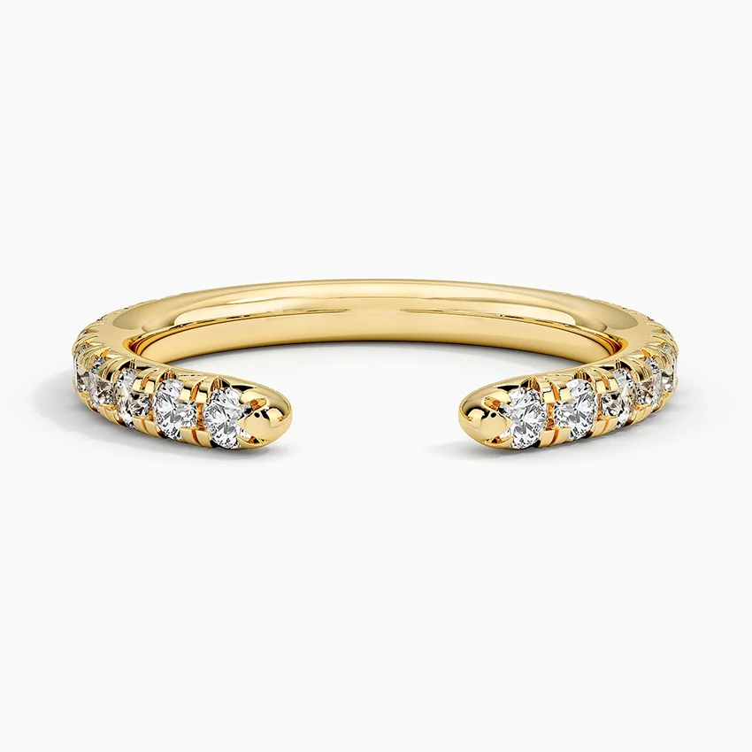 Diamond Open Cuff Ring, Minimalist Diamond Wrap Ring, Adjustable Open Band Ring