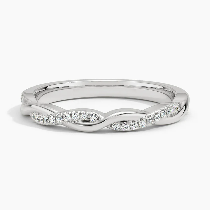 Twisted Diamond Wedding Band, Curved Infinity Ring, Minimalist Stackable Diamond Ring