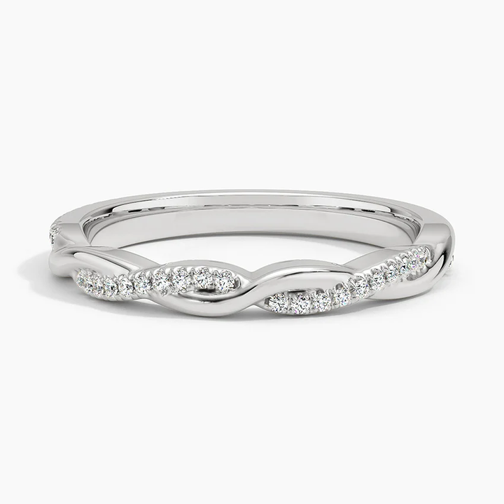 Twisted Diamond Wedding Band, Curved Infinity Ring, Minimalist Stackable Diamond Ring