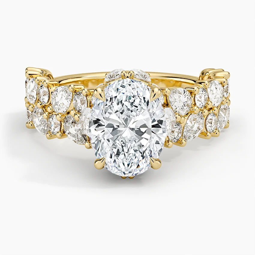 Oval Cut Diamond Engagement Ring, Cluster Side Stone Ring, Pave Band Oval Solitaire Ring