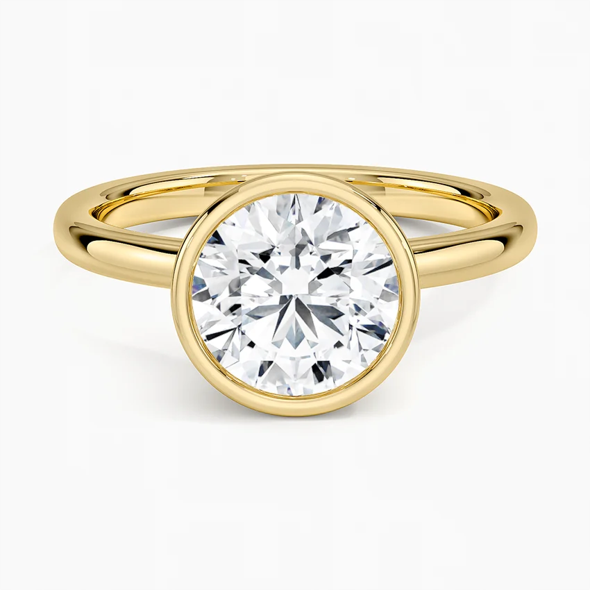 Round Cut Bezel Set Solitaire Diamond Ring, Minimalist Engagement Ring, Modern Bridal Jewelry