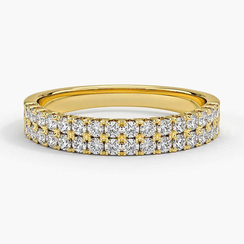 Double Row Diamond Band Ring, Two Row Pavé Diamond Wedding Band, Minimalist Stackable Ring