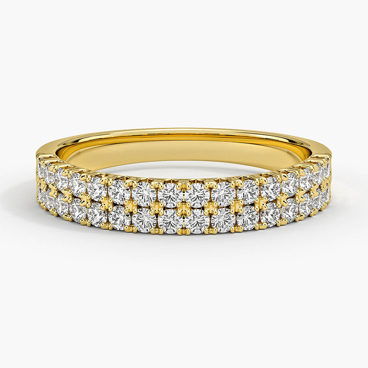 Double Row Diamond Band Ring, Two Row Pavé Diamond Wedding Band, Minimalist Stackable Ring