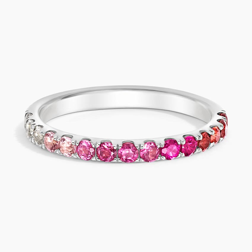 Pink Sapphire Ombre Diamond Ring, Half Eternity Band,Stackable Gemstone Ring