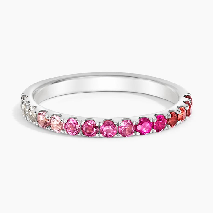 Pink Sapphire Ombre Diamond Ring, Half Eternity Band,Stackable Gemstone Ring