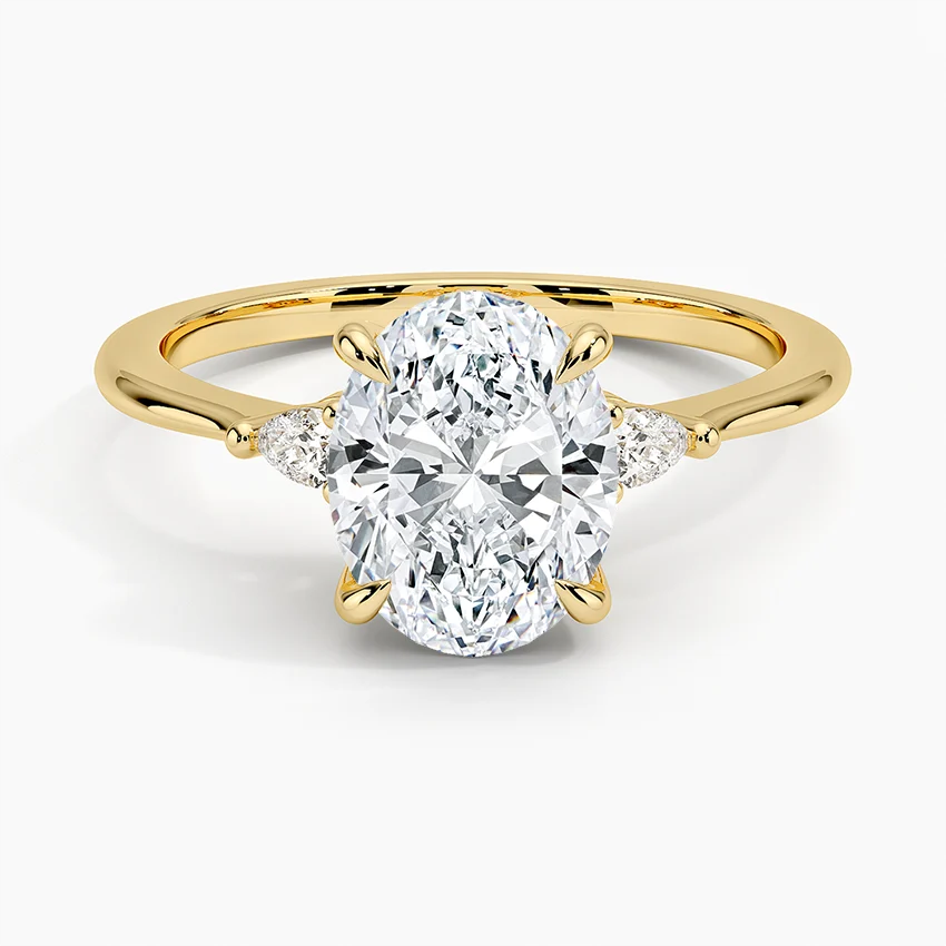 Oval Cut Diamond Engagement Ring, Minimal Three Stone Ring, Tapered Side Diamond Ring